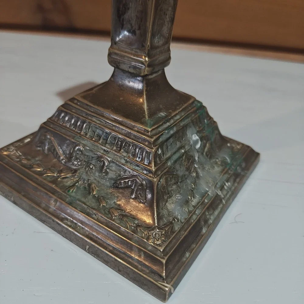 Antique Candlestick Base Filled Silver/Brass Candle Holder Eng 19th Baphomet ZB4